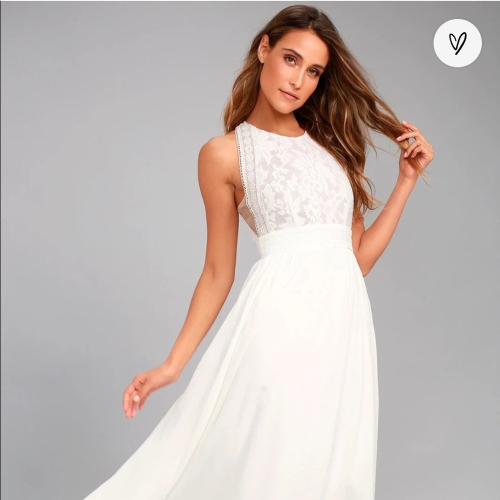Lulu’s Forever and Always White Lace Maxi Dress
